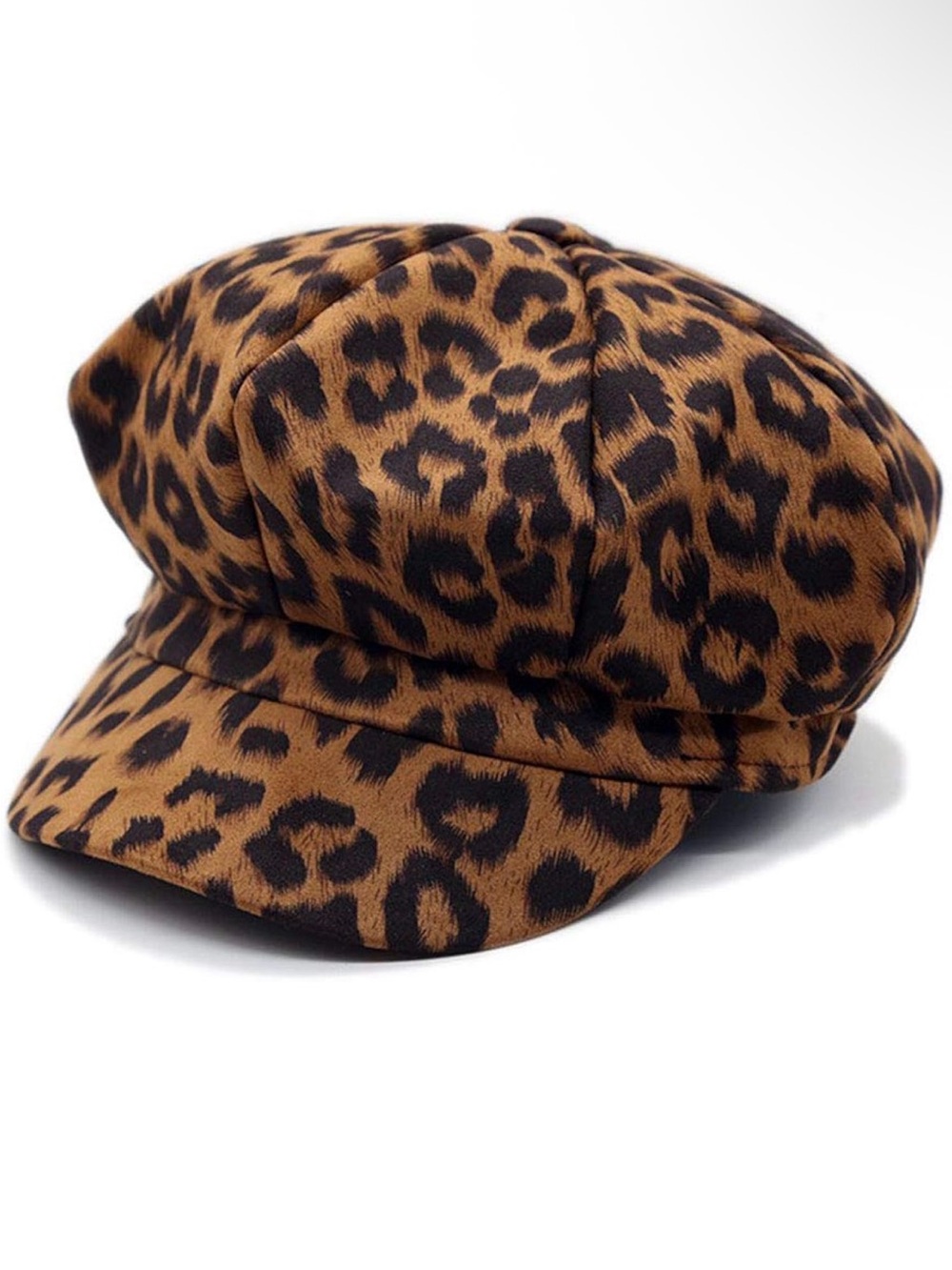 NWOT Leopard Print Baker Boy Cap - Brown & Black animal print